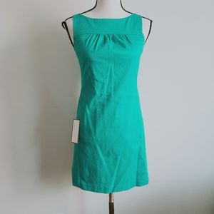 Ann Taylor Women's 00P Sleveless Dress Teal Textured Sheath w Pockets